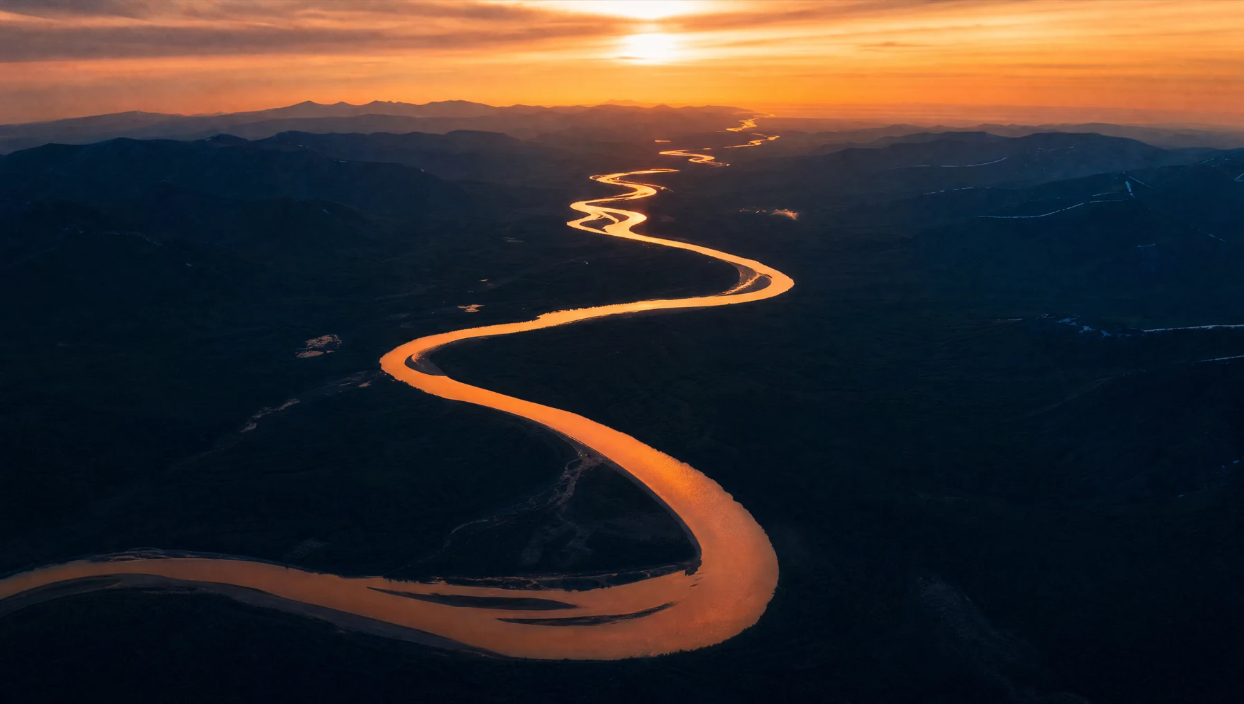 Rio que percorre a paisagem, ilustrando uma jornada construída por etapas.